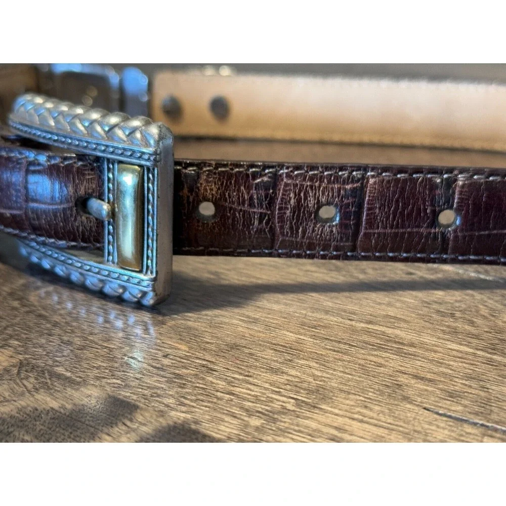 Brighton Women Brown Belt Size S 44209 Leather Silver & Brass Toned‎ Accents